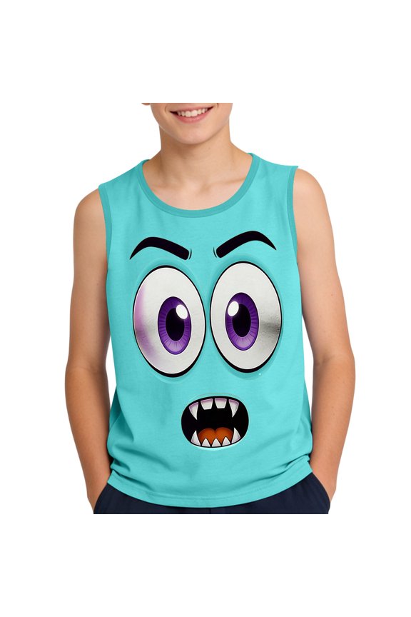 Boys Green Cartoon Monster Tank Top Soft Summer Sleeveless Tops Funny Monster Face Shirt Breathable Casual Tee for Kids Little Big Kids 3-16 Years,Size 14 T