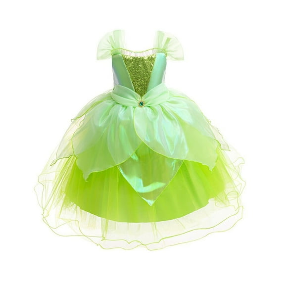 Girls Green Fairy Costume Halloween Birthday Tiana Fancy Dress, Size 6-7Y