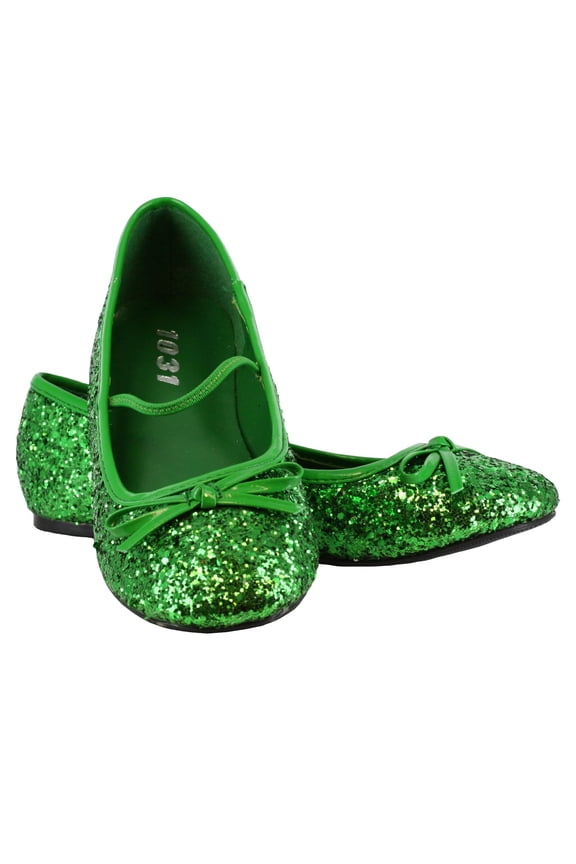 Girls Green Glitter Ballet Flats