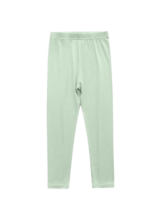 Girls Green Leggings 100 Cotton Kids Stretchy Elastic Waist Soft Pants for Girls Ages 3–13 Years,Size 11 T