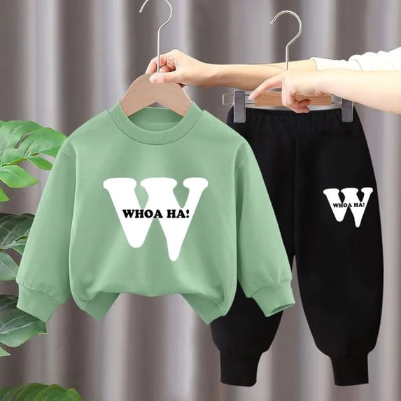 Girls' Green Matching 2-Piece Tracksuit Set - Graphic Sweatshirt & Jogger Pants,Size 4-5T