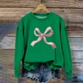 thumbnail image 1 of Girls Green Oversized Crewneck Sweatshirt, Soft Stretchy Fake Two-Piece Pink Bow Print Casual Pullover for Girls 4-14 Years,Size 6 T, 1 of 7
