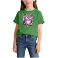 thumbnail image 1 of Girls Green Owl T-Shirt 100% Soft Cotton Cute Cartoon Animal Short Sleeve Tee for Kids Casual Everyday Wear Top,Size 6-8 T, 1 of 7