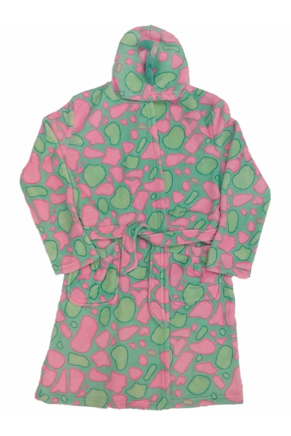 Girls Green & Pink Dinosaur Hoodie Bathrobe Plush Dino Robe House Coat LP