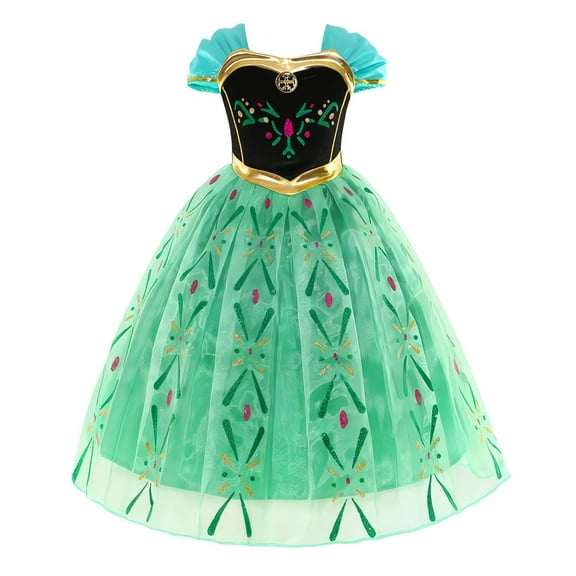 Girls Green Princess Dress Anna Costume Halloween Birthday Cosplay Party