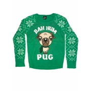 LOL VINTAGE Girls Green Puppy Dog Snowflake Ugly Christmas Sweater Bah Hum Pug Holiday Knit