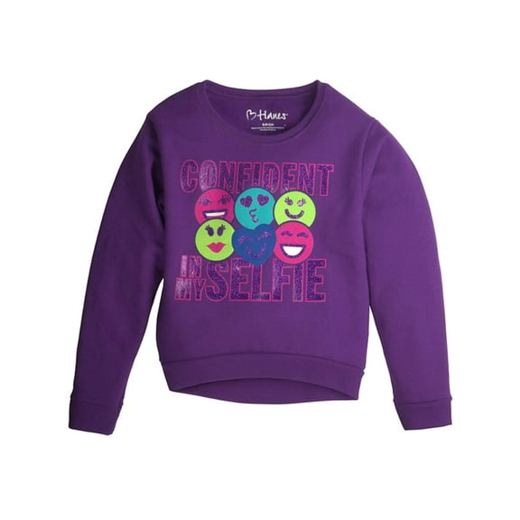 Girls Green Purple Glitter Confident In My Selfie Sweatshirt Sweat Shirt L