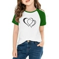 thumbnail image 1 of Girls Green Raglan Sleeve T-Shirt, Soft Stretch Heart Graphic Kids Tee, 95% Polyester 5% Spandex, Wrinkle Resistant Machine Washable School Playdate Outfit,Size 3 T, 1 of 8