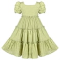 thumbnail image 1 of Girls Green Ruffle Layer Square Loose Fit Puff Short Sleeve Summer Casual 6 Years, 1 of 6