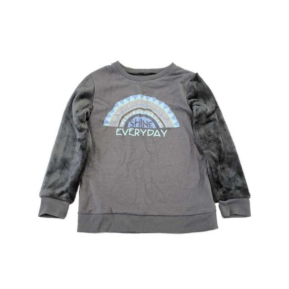 Girls Grey Shine Everyday Glitter Fuzzy Plush Winter Sweatshirt Shirt Top XS
