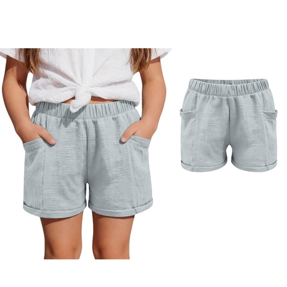 Girls Grey Shorts Toddler Running Gym Workout Kids Quick Dry Sports Basketball Shorts Summer Clothes with Pockets 8-9 Years