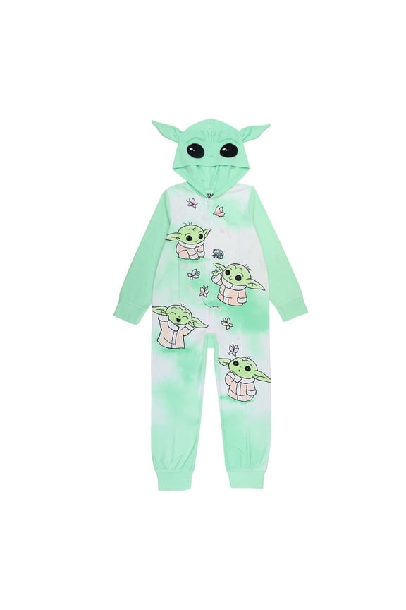 Girls The Mandalorian Grogu Frogs, Butterflies Costume Hooded Pajama Sleeper (Size 4)