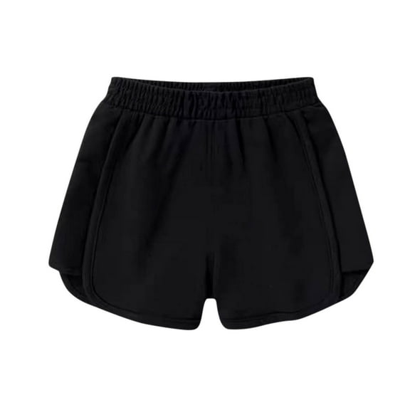Girls Gym Shorts Elastic Waist Workout Shorts Summer Casual Athletic Loose Wide Leg Cotton Running Short Pants, Black, 6-7 Years