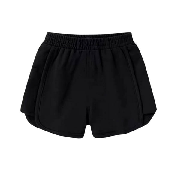 Girls Gym Shorts Elastic Waist Workout Shorts Summer Casual Athletic Loose Wide Leg Cotton Running Short Pants, Black, 7-8 Years
