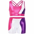 thumbnail image 1 of Girls Gymnastics Leotard 2-Piece Shiny gymnastics outfit with Shorts，Rose Red, 1 of 9