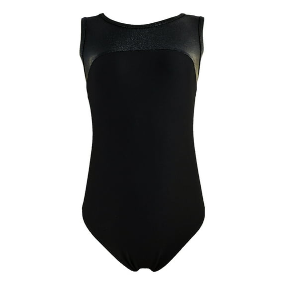 Girls Gymnastics Leotard - Tank with Keyhole (Black, Youth 6-7)