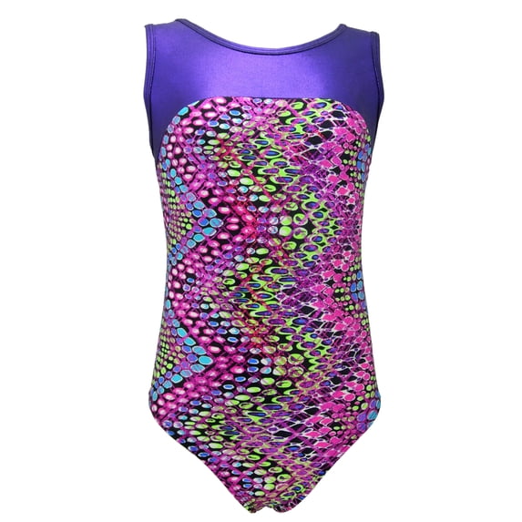 Girls Gymnastics Leotard - Tank with Keyhole (Dotted Chevron, Youth 8-10)