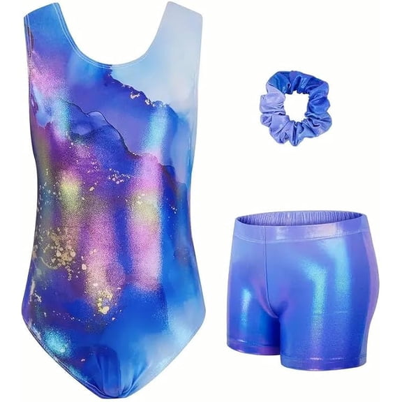 Gymnastics Leotards for Girls, Sleeveless Sparkly Dance gymnastics Outfit with Shorts Ballet Leotards for 5-10 Years
