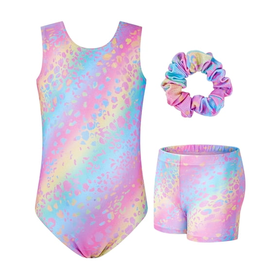 Girls Gymnastics Leotards, Glitter Ballet Dance Unitards Biketards Activewear with Short & Hairband for Kids