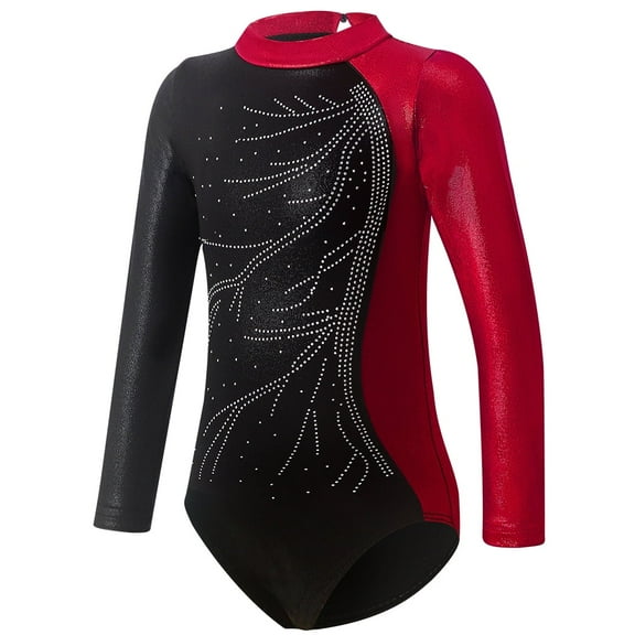 Girls Gymnastics Leotards Long Sleeve Sparkly Shiny Diamond Ballet Dance Costume One Piece Tumbling Outfits for Practice
