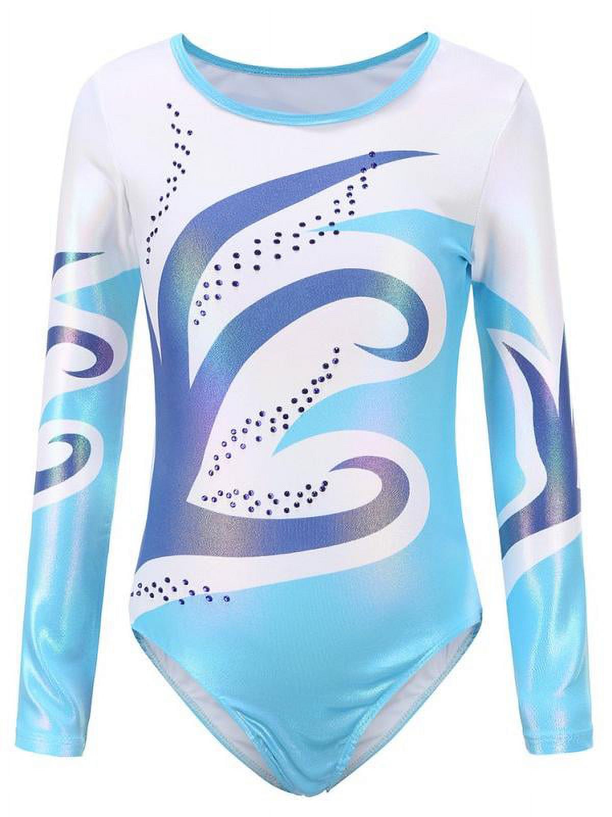 Girls Gymnastics Leotards Long Sleeves Sparkle Pattern Ballet Dancewear  Dancesuit Dress Athletic Unitards Bodysuit 5-14Y