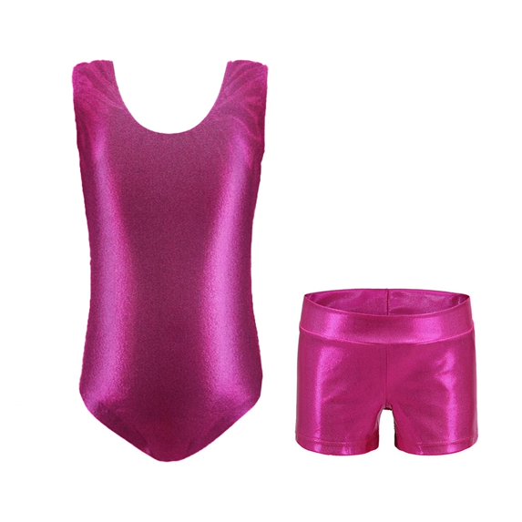 Girls' Gymnastics Leotards Outfit With Shorts Training Dance Wear Color Ballet Yoga Swimming Suit
