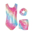 thumbnail image 1 of Girls Gymnastics Leotards Sleeveless U Shape Neck,Sparkly Dance Unitards with Shorts and Hair Rope for 3-12 Years girls, 1 of 7