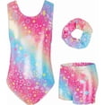 thumbnail image 1 of Girls Gymnastics Leotards Sleeveless U Shape Neck, Sparkly Dance Unitards with Shorts and Hair Toddler Leotard for 3-12 Years, 1 of 12