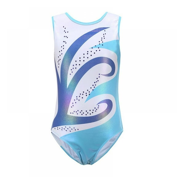 Girls Gymnastics Leotards Sparkle Pattern Ballet Dancewear Dancesuit Dress Athletic Unitards Bodysuit 5-14Y