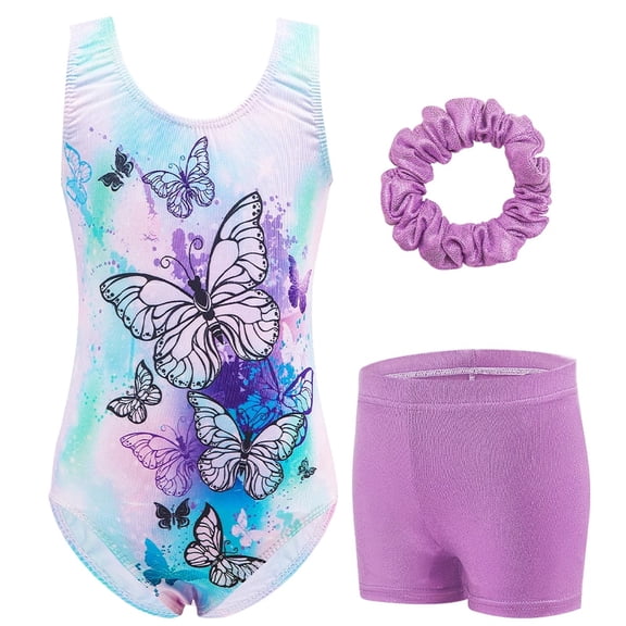 Girls Gymnastics Leotards Unitard Clothes Cute Tumbling Dance Outfit With Matching Shorts