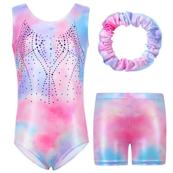Girls Gymnastics Leotards with Shorts Kids Toddler Tumbling Outfits Sleeveless Sparkle Ballet Dance Activewear Leotard Biketards 5-14 Years