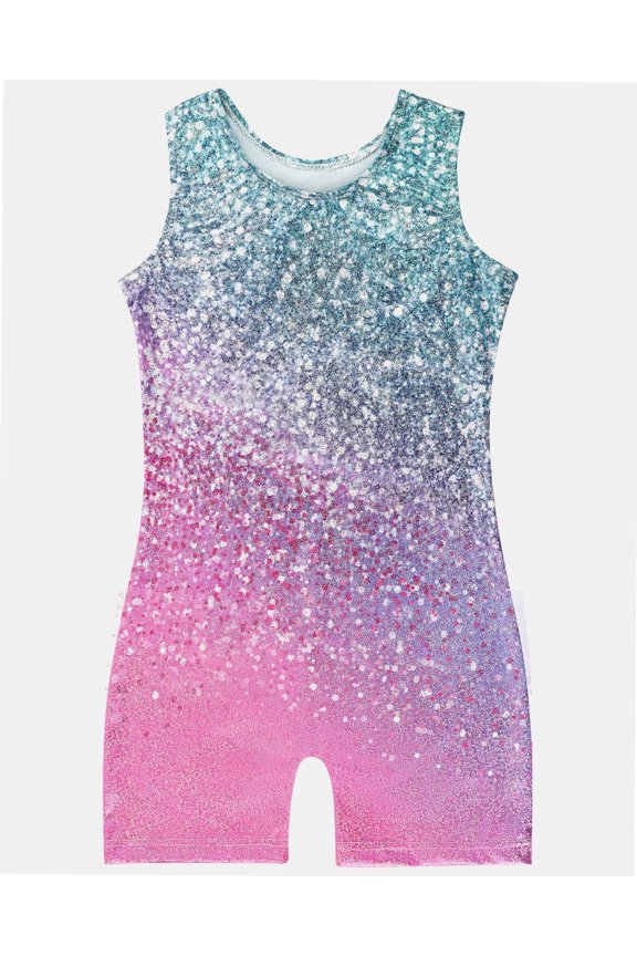 Girls Gymnastics Leotards with Shorts Sparkle Dance Unitards Mermaid Active Biketards 2-8 Years