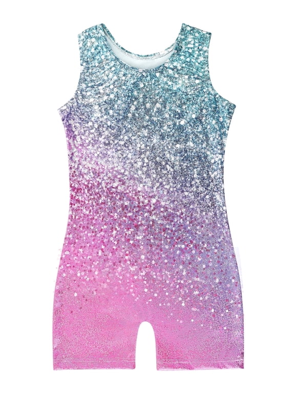 Girls Gymnastics Leotards with Shorts Sparkle Dance Unitards Mermaid Active Biketards 2-8 Years