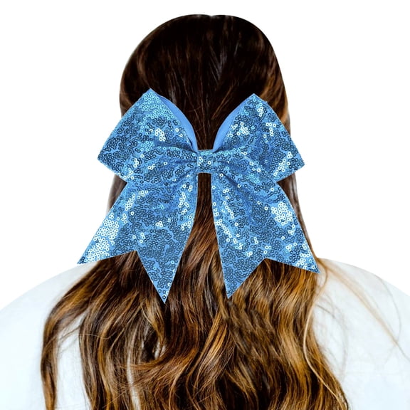 Girls Hair Bows with Sequins, Gradient Color Glitter Bowknot Scrunchies, Sparkly Hair Ties and Accessories for Kids, Birthday Christmas Gifts for Girls - Sky Blue