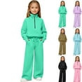 thumbnail image 1 of Girls Half Zip 2 Piece Sweatsuits Solid Fashion Tracksuit Set For Kids Sweatshirt and Jogger Sweatpants Matching Sets,Green 11-12 Years, 1 of 8
