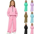 thumbnail image 1 of Girls Half Zip 2 Piece Sweatsuits Solid Fashion Tracksuit Set For Kids Sweatshirt and Jogger Sweatpants Matching Sets,Pink 9-10 Years, 1 of 8