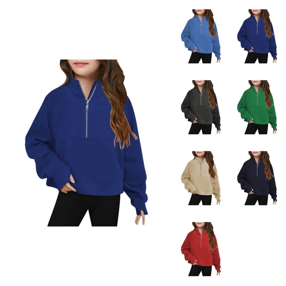 Girls Half-Zip Crop Pullover, Lightweight Long Sleeve Winter Sweatshirt Top with Thumb Holes, Cute Trendy Fall Fashion for Teen Girls