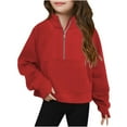 thumbnail image 1 of Girls Half Zip Crop Sweatshirt Long Sleeve Pullover Tops Kids Lightweight Fleece Fashion Winter Clothes Thumb Hole, 1 of 4