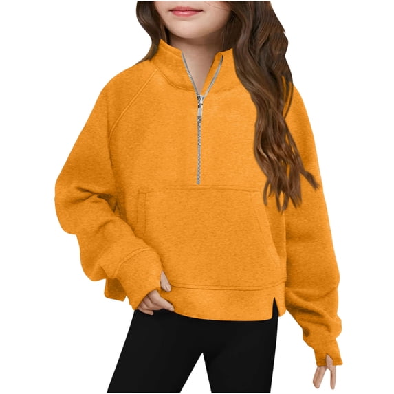 Girls Half Zip Cropped Sweatshirt Trendy Pullover Crop Tops Teen Girls School Preppy Clothes Cute Long Sleeve Sweater