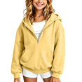 thumbnail image 1 of Girls Half Zip Hooded Sweatshirt Kids Trendy Plain Pullover Hoodies with Kangaroo Pockets Oversized Drop Shoulder Outerwear, 1 of 4