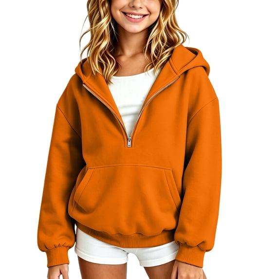 Girls Half Zip Hoodie - 1/4 Zipper Oversized Athletic Sweatshirt with Hood, Soft Casual Top for Everyday Wear