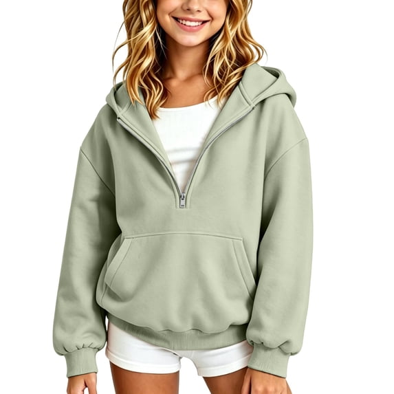 Girls Half Zip Hoodie - 1/4 Zipper Oversized Athletic Sweatshirt with Hood, Soft Casual Top for Everyday Wear