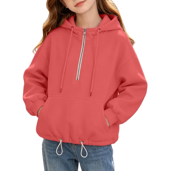 Girls Half Zip Hoodie Zip Up Full Zip Long Sleeve Kids Sweatshirt Cute Lightweight Oversized Girls Sweater with Pockets