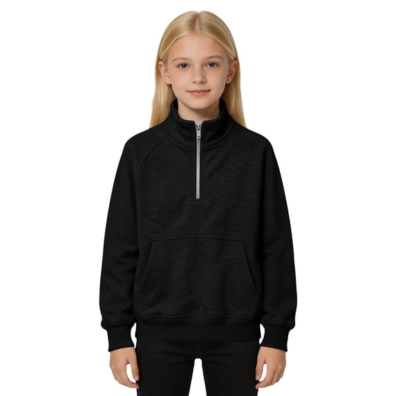 Girls Half Zip Pullover Sweatshirt Long Sleeve Workout Shirts Fall Clothes Boys Gilrs Mock Neck Athletic Tops Lightweight Fleece Quarter Zip Pullover Kids Teens Sportswear for Golf Yoga Tennis