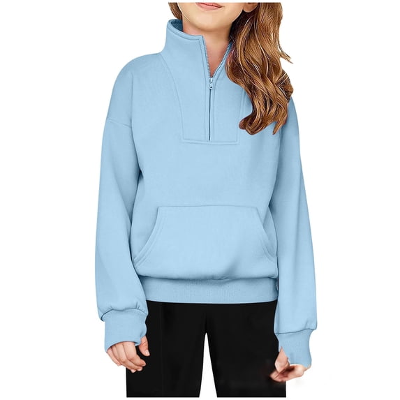 Girls Half Zip Quarter Pullover Sweatshirt with Pocket Hoodie Fall Clothes Sweatshirts