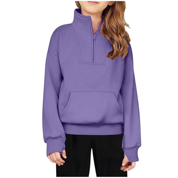 Girls Half Zip Quarter Pullover Sweatshirt with Pocket Hoodie Fall Clothes Sweatshirts