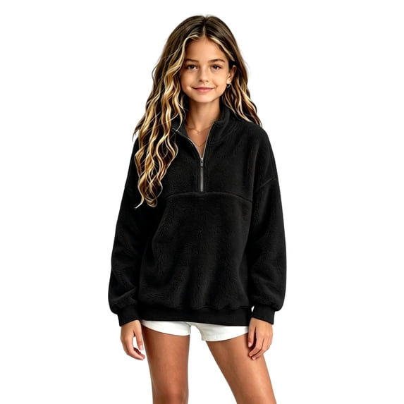 Girls Half Zip Sweatshirt Zippered Long Sleeve Pullover Tops for Teen Girls Cute Casual Fleece Pullovers for Teen Girls