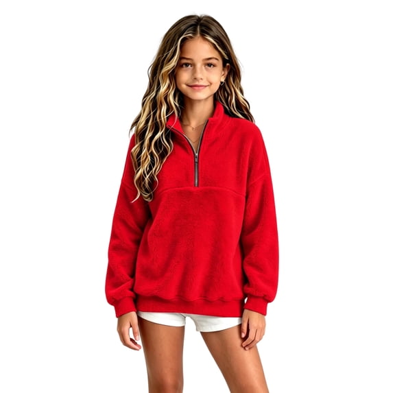Girls Half Zip Sweatshirt Zippered Long Sleeve Pullover for Kids Cute Cozy Fleece Girls Half Zip Sweater