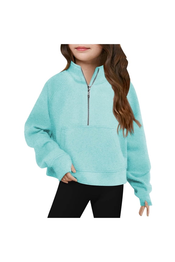 Girls Half Zip up Sweatshirt Trendy Winter Cropped Long Sleeve Shirt Pullover Youth Preppy Tween Girl Cute Clothes Mint Green 15-16Years