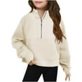 thumbnail image 1 of Girls Half Zipper Sweatshirts Cute Trendy Fall Pullover Crop Tops for Teen Girls Long Sleeve Sweater Clothes Thumb Hole 5-16Y, 1 of 4